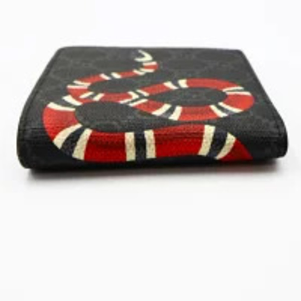 Gucci Bi fold Wallet Snake GG Supreme Black Gray h - Picture 5 of 11